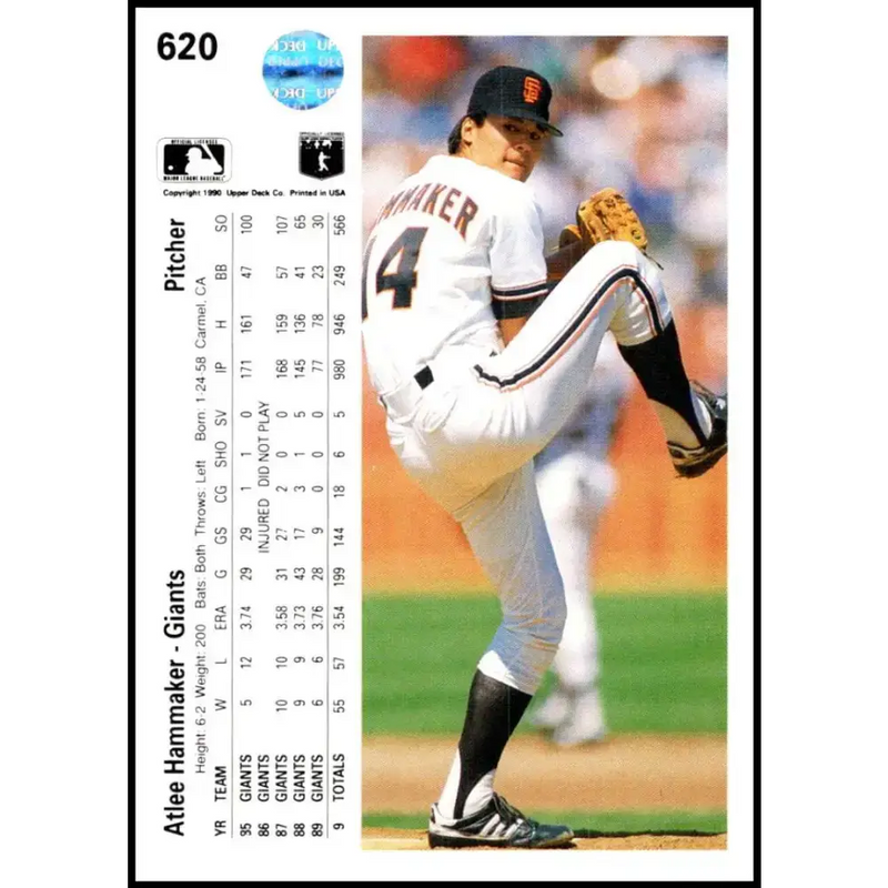 1990 Upper Deck #620 Atlee Hammaker NM-MT San Francisco Giants Baseball Card - Baseball Card Single