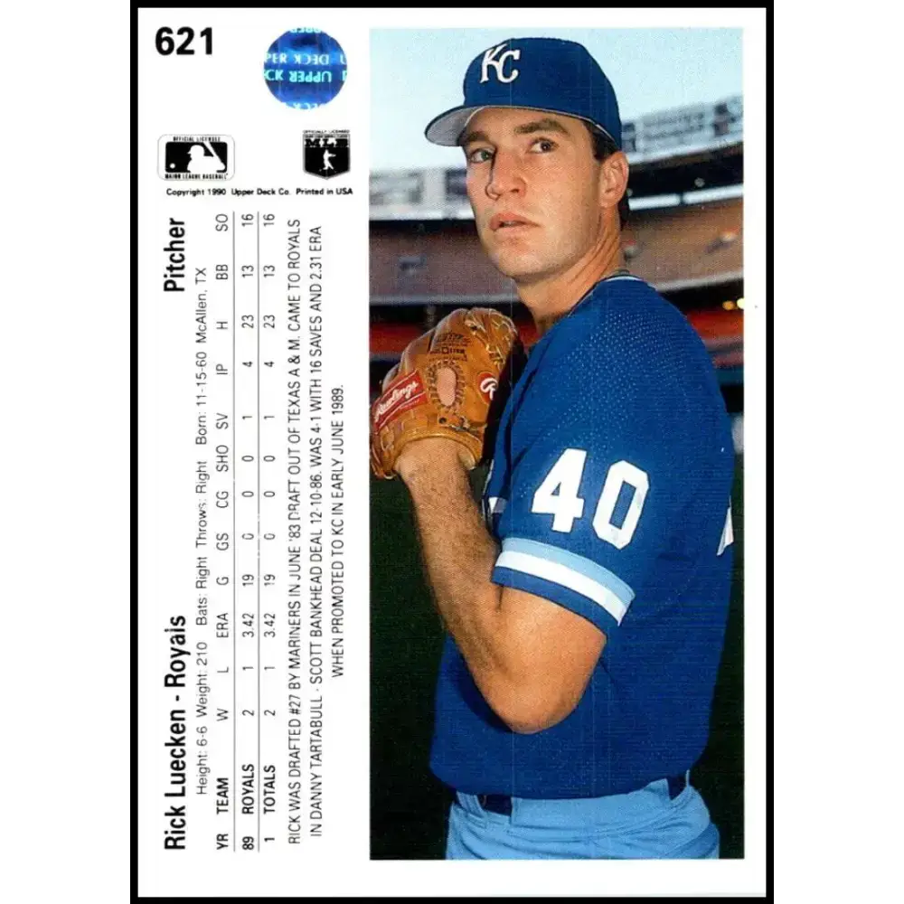 1990 Upper Deck #621 Rick Luecken NM-MT RC Rookie Kansas City Royals Baseball Card - Baseball Card Single