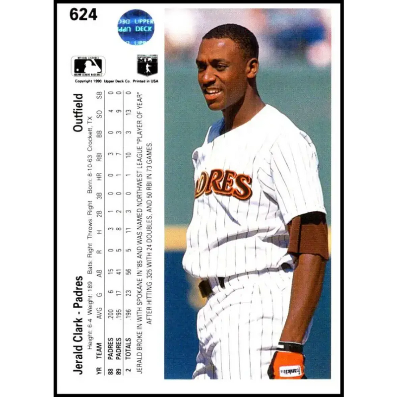 1990 Upper Deck #624 Jerald Clark NM-MT San Diego Padres Baseball Card - Baseball Card Single