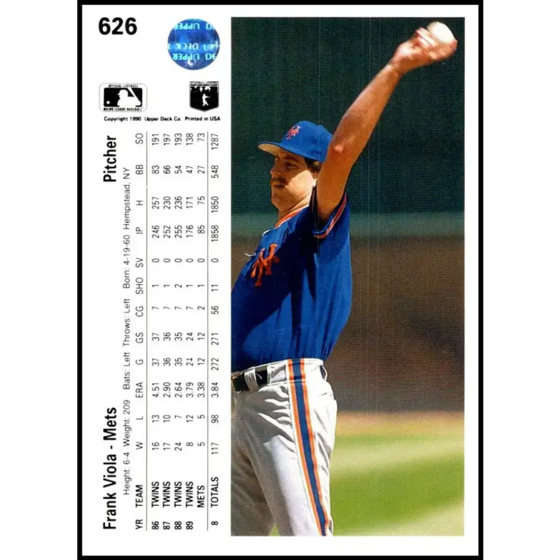 1990 Upper Deck #626 Frank Viola NM-MT New York Mets Baseball Card - Baseball Card Single