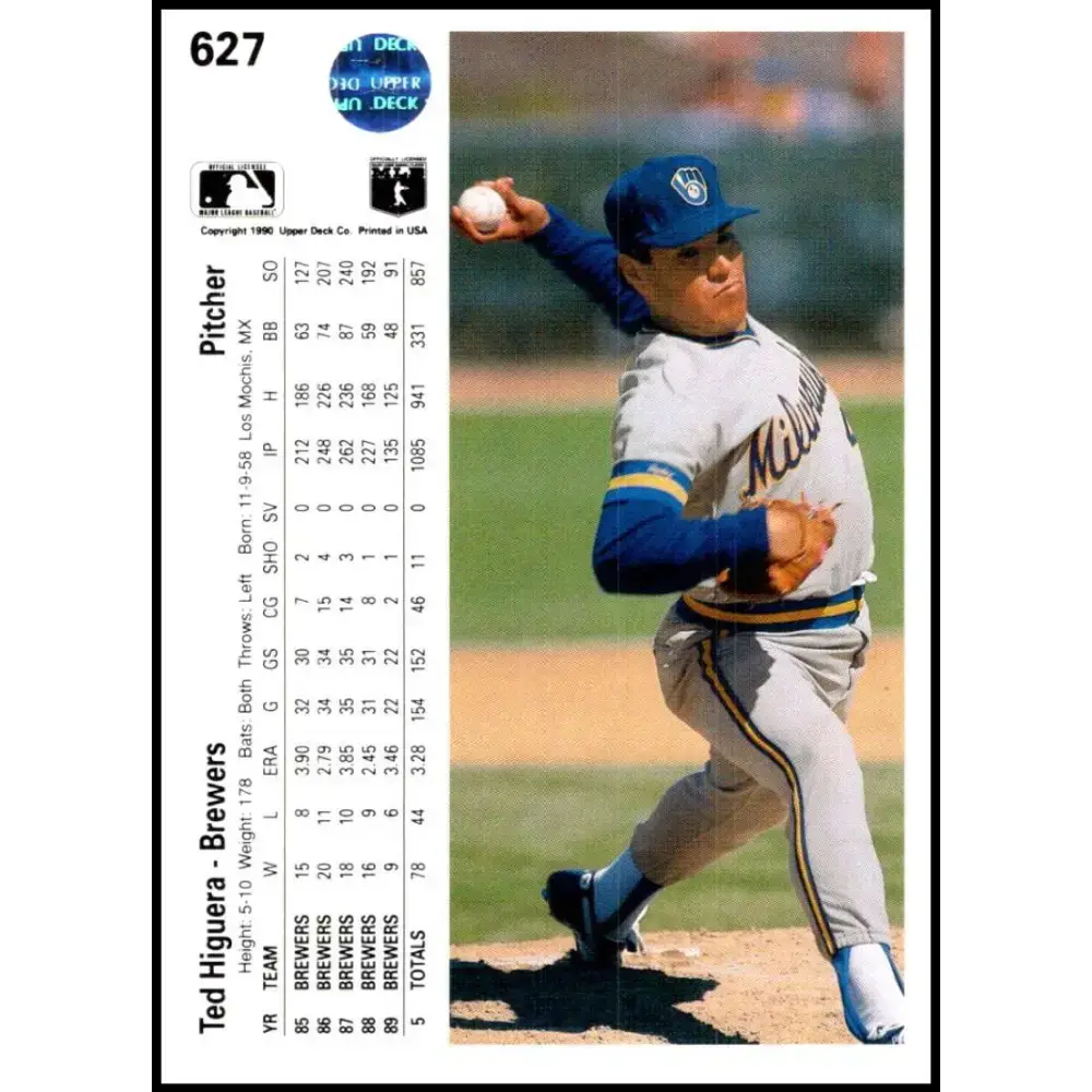 1990 Upper Deck #627 Teddy Higuera NM-MT Milwaukee Brewers Baseball Card - Baseball Card Single