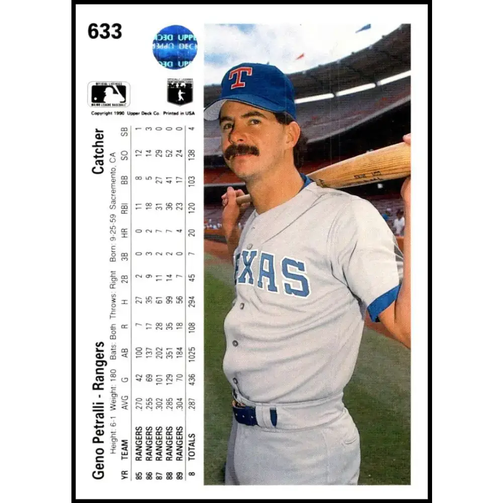 1990 Upper Deck #633 Geno Petralli UER NM-MT Texas Rangers Baseball Card - Baseball Card Single