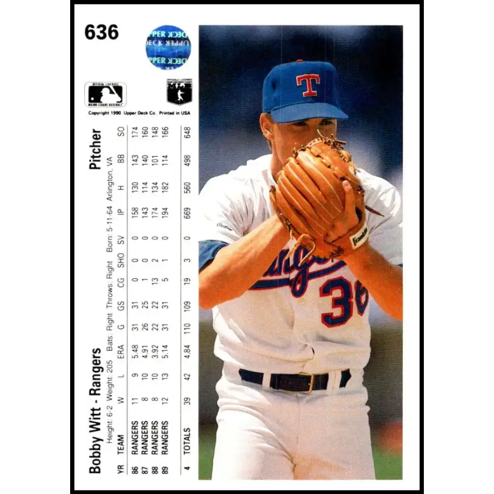 1990 Upper Deck #636 Bobby Witt NM-MT Texas Rangers Baseball Card - Baseball Card Single