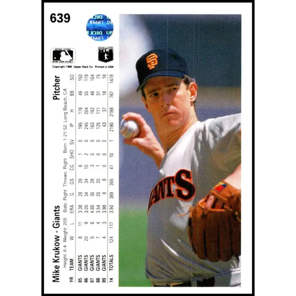 1990 Upper Deck #639 Mike Krukow NM-MT San Francisco Giants Baseball Card - Baseball Card Single