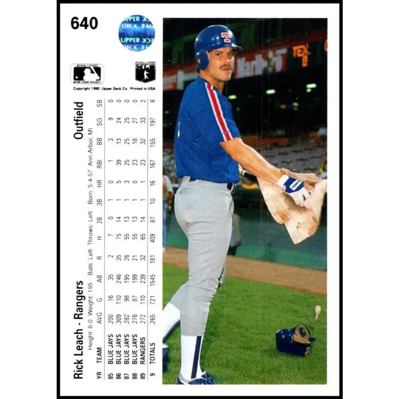 1990 Upper Deck #640 Rick Leach NM-MT Texas Rangers Baseball Card - Baseball Card Single