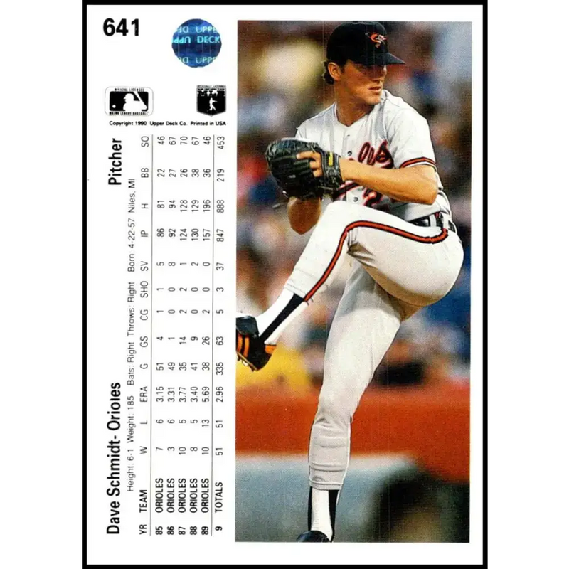 1990 Upper Deck #641 Dave Schmidt NM-MT Baltimore Orioles Baseball Card - Baseball Card Single