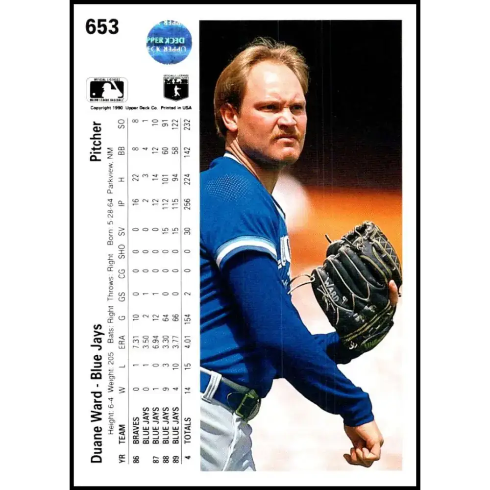 1990 Upper Deck #653 Duane Ward NM-MT Toronto Blue Jays Baseball Card - Baseball Card Single