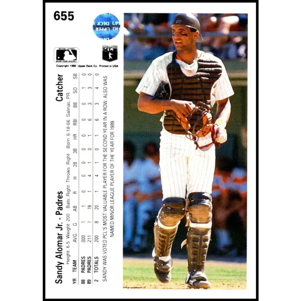 1990 Upper Deck #655 Sandy Alomar Jr. NM-MT San Diego Padres Baseball Card - Baseball Card Single