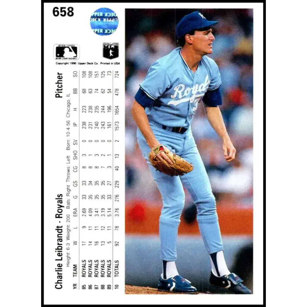 1990 Upper Deck #658 Charlie Leibrandt NM-MT Kansas City Royals Baseball Card - Baseball Card Single