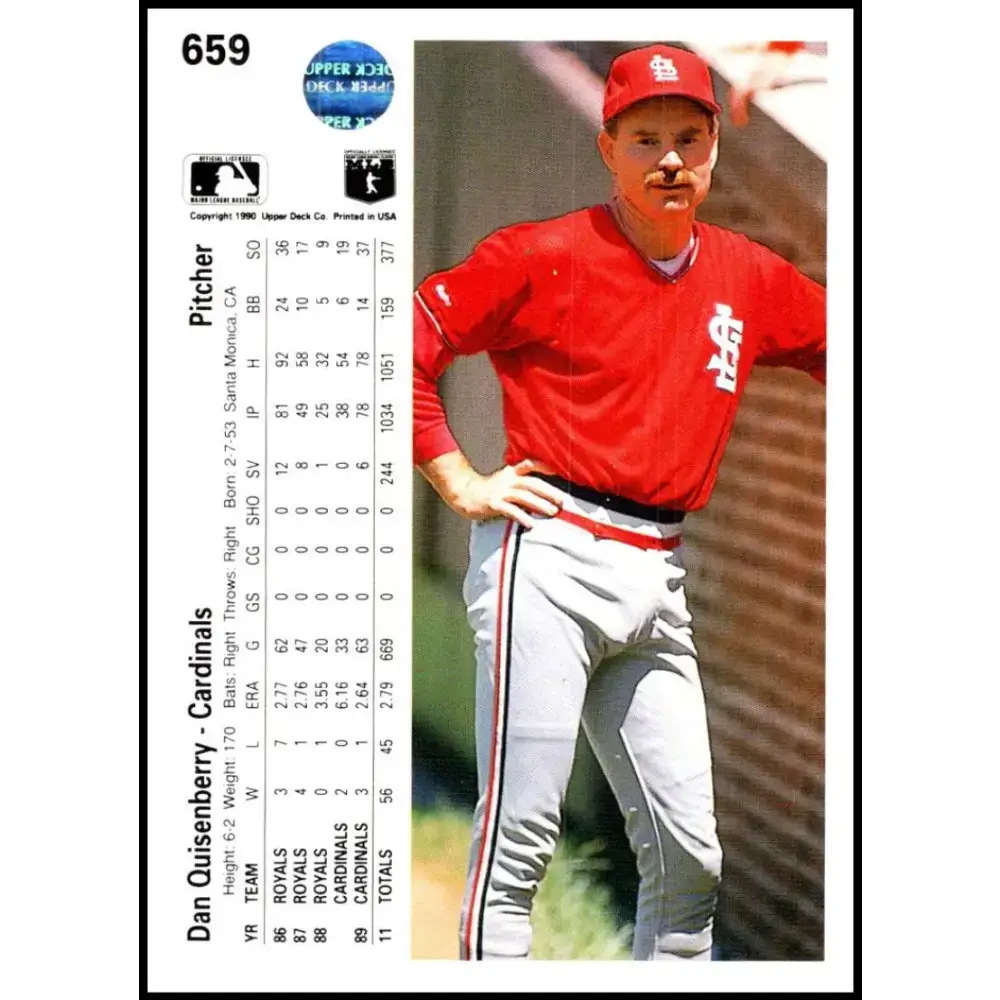 1990 Upper Deck #659 Dan Quisenberry NM-MT St. Louis Cardinals Baseball Card - Baseball Card Single
