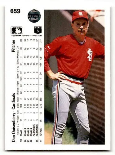 Original gloss baseball card featuring Dan Quisenberry from 1990 Upper Deck St Louis Cardinals