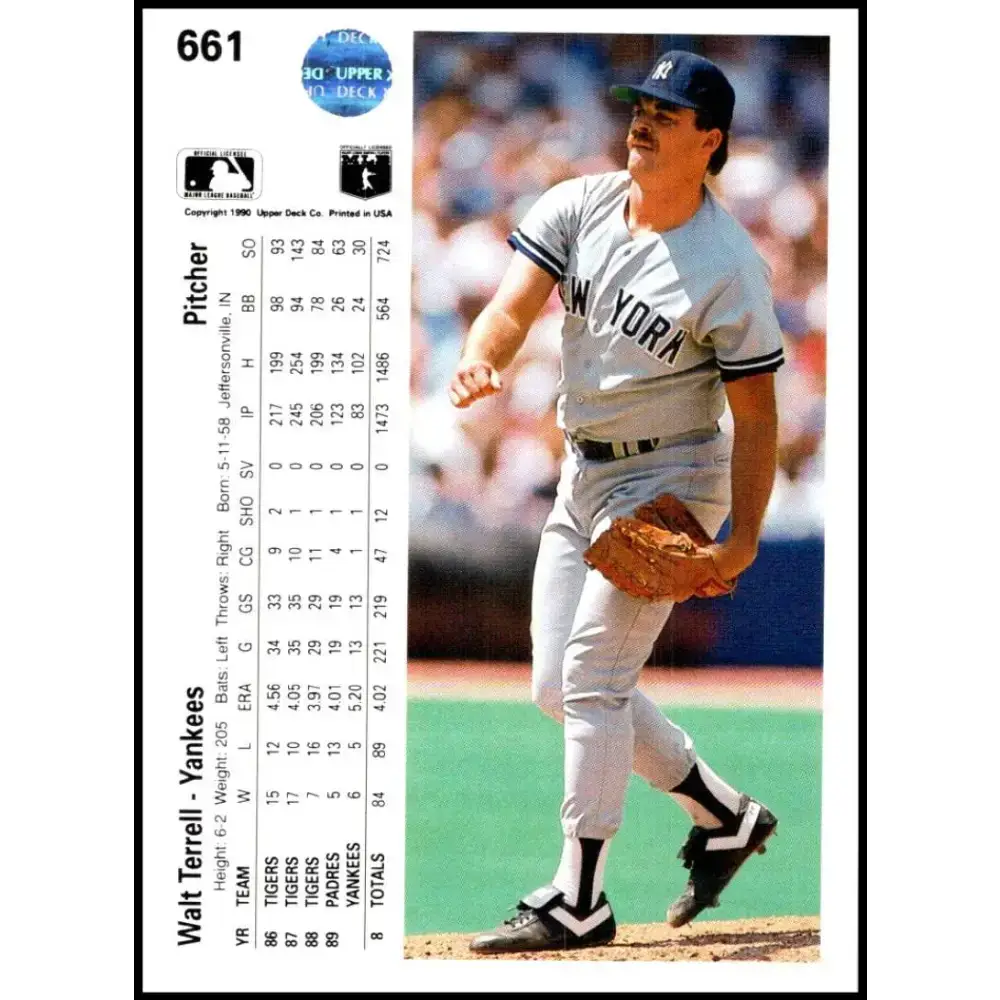 1990 Upper Deck #661 Walt Terrell NM-MT New York Yankees Baseball Card - Baseball Card Single