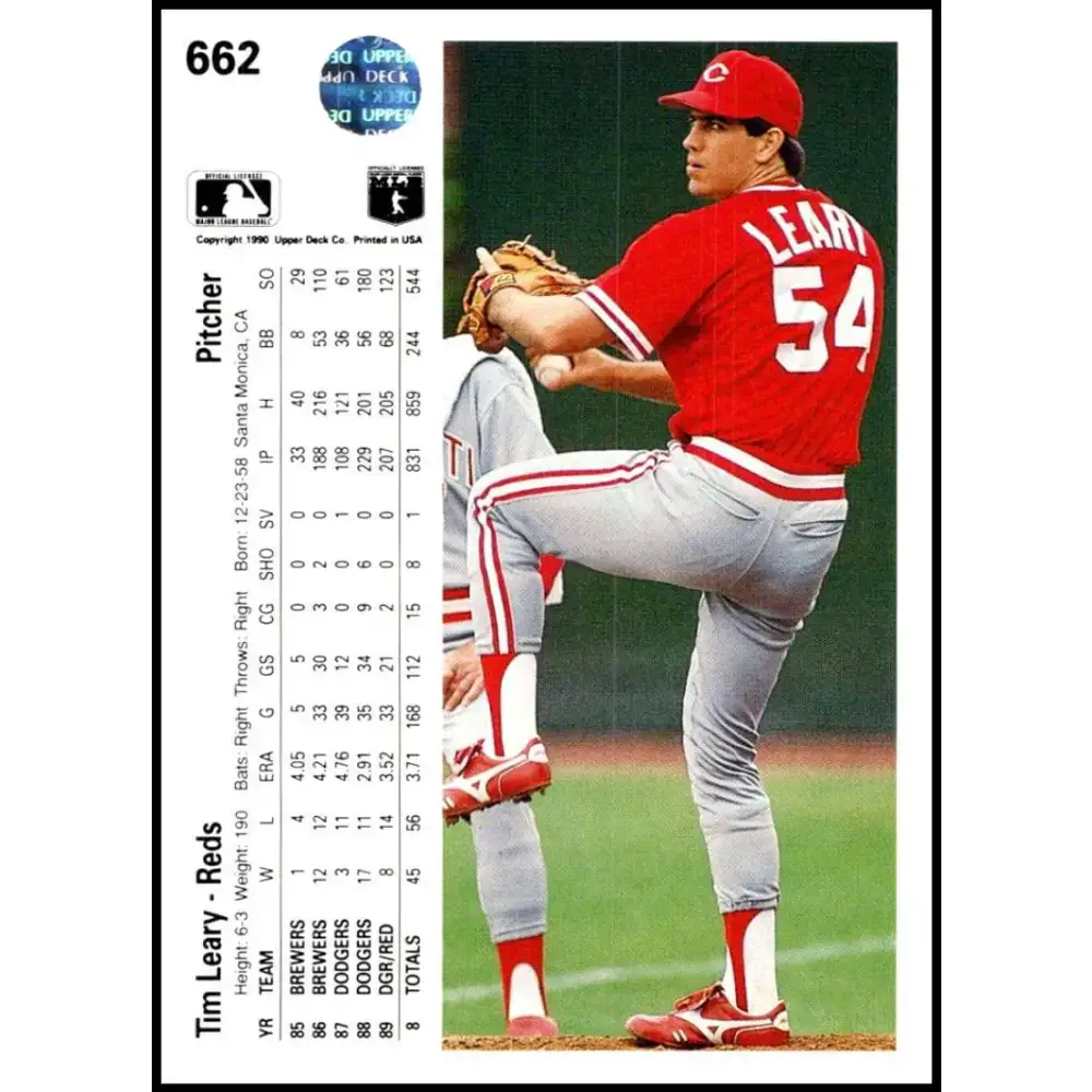 1990 Upper Deck #662 Tim Leary NM-MT Cincinnati Reds Baseball Card - Baseball Card Single
