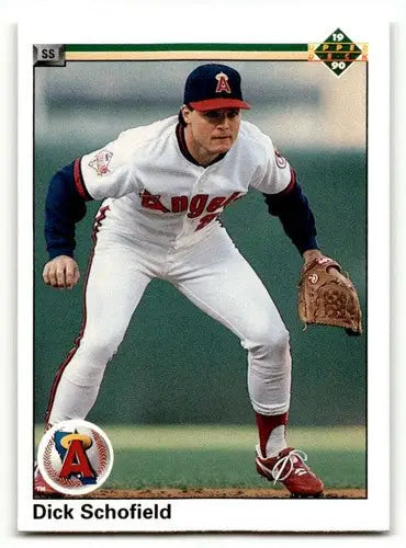 1990 Upper Deck Dick Schofield California Angels baseball card featuring Schofield California Angels uniform