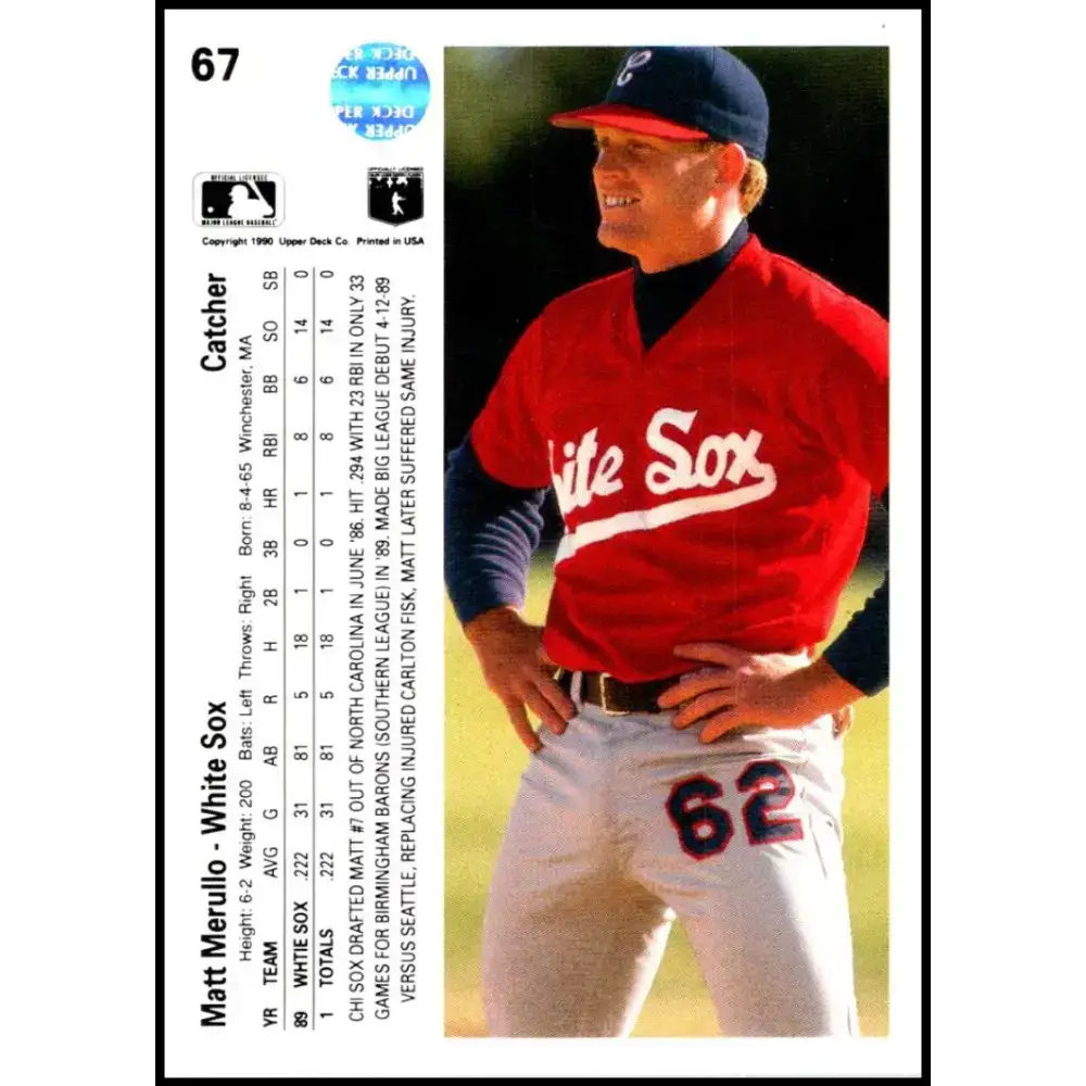 1990 Upper Deck #67 Matt Merullo NM-MT Chicago White Sox Baseball Card - Baseball Card Single