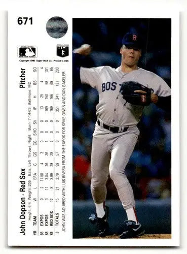1990 Upper Deck #671 John Dopson Boston Red Sox Baseball Cards EX/NM ID:54189 - Baseball Card Single