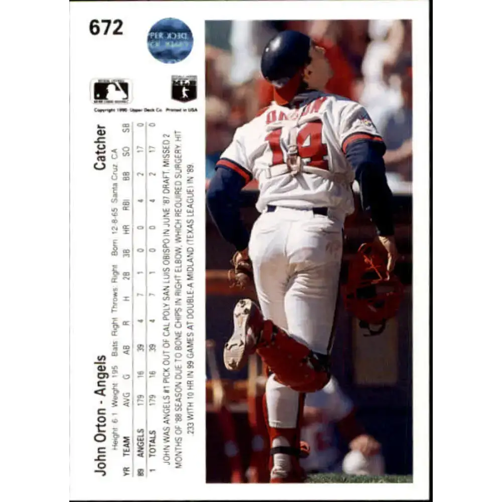 1990 Upper Deck #672 John Orton NM-MT RC Rookie California Angels Baseball Card - Baseball Card Single