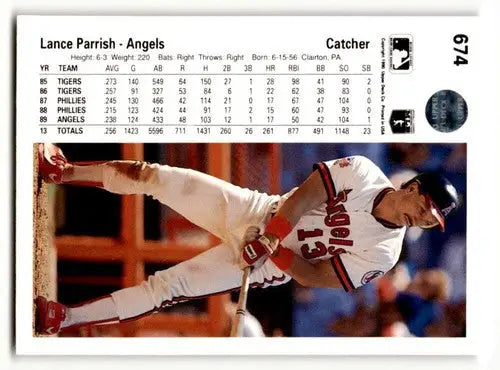Original gloss Lance Parrish California Angels baseball card from 1990 Upper Deck #674