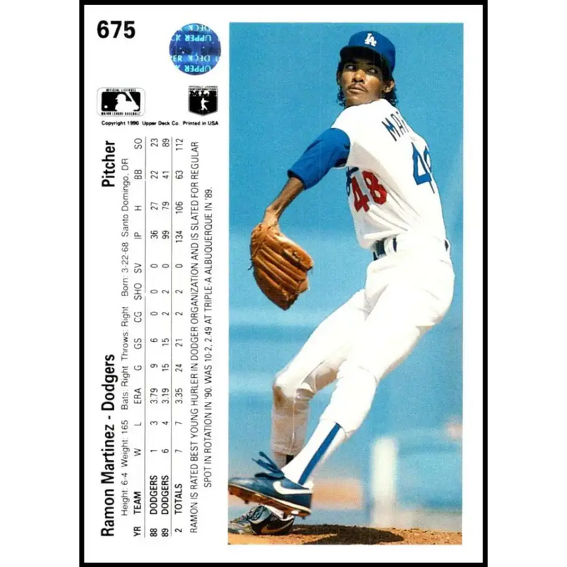 1990 Upper Deck #675 Ramon Martinez NM-MT Los Angeles Dodgers Baseball Card - Baseball Card Single