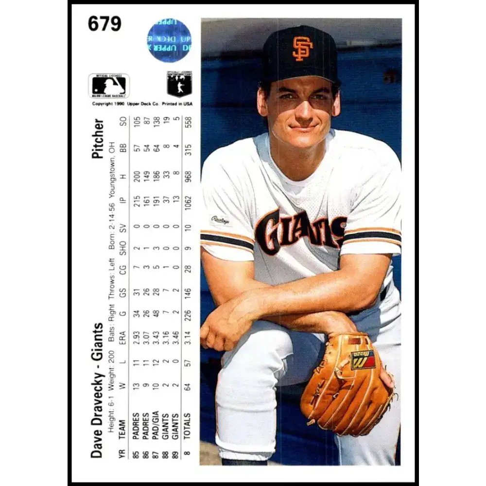 1990 Upper Deck #679 Dave Dravecky NM-MT San Francisco Giants Baseball Card - Baseball Card Single