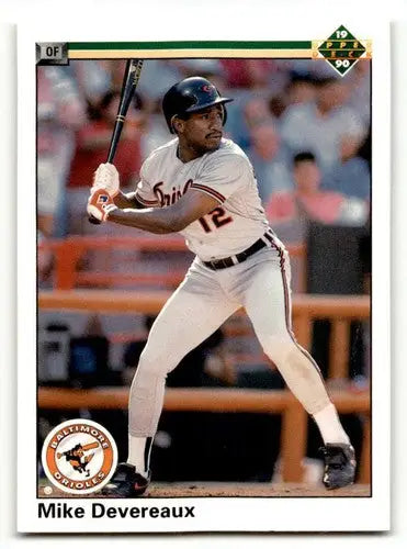 Vintage 1990 Upper Deck Mike Devereaux Baltimore Orioles baseball card with original gloss