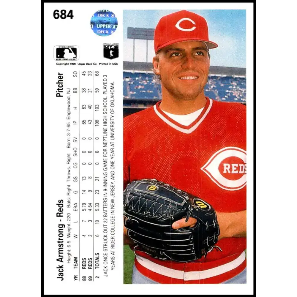1990 Upper Deck #684 Jack Armstrong NM-MT Cincinnati Reds Baseball Card - Baseball Card Single