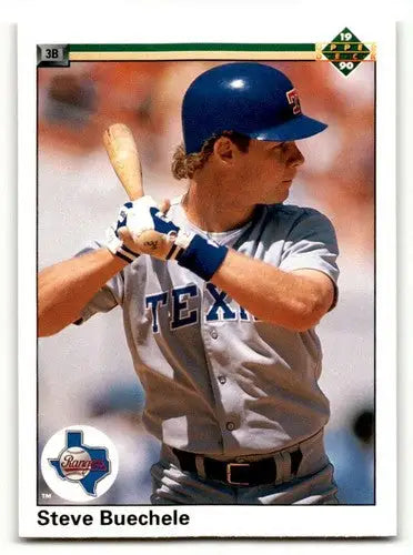 Vintage Texas Rangers baseball card featuring Steve Buechele in original gloss