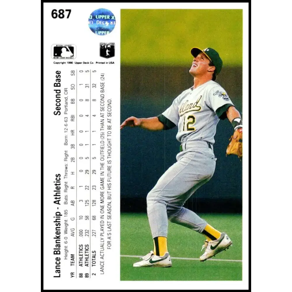 1990 Upper Deck #687 Lance Blankenship NM-MT Oakland Athletics Baseball Card - Baseball Card Single