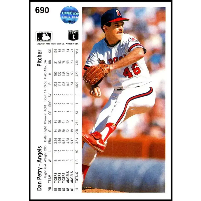 1990 Upper Deck #690 Dan Petry NM-MT California Angels Baseball Card - Baseball Card Single