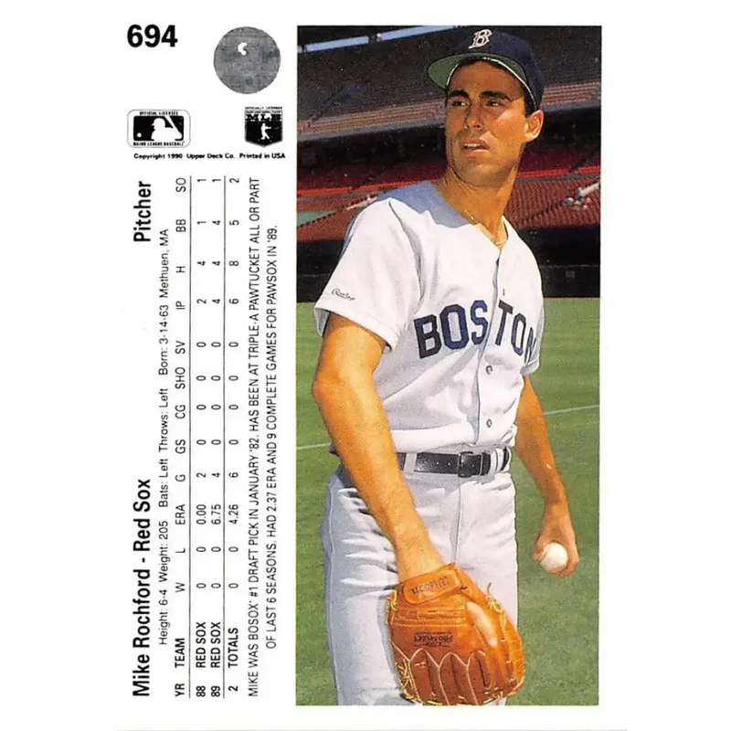 1990 Upper Deck #694 Mike Rochford NM-MT Boston Red Sox Baseball Card - Baseball Card Single