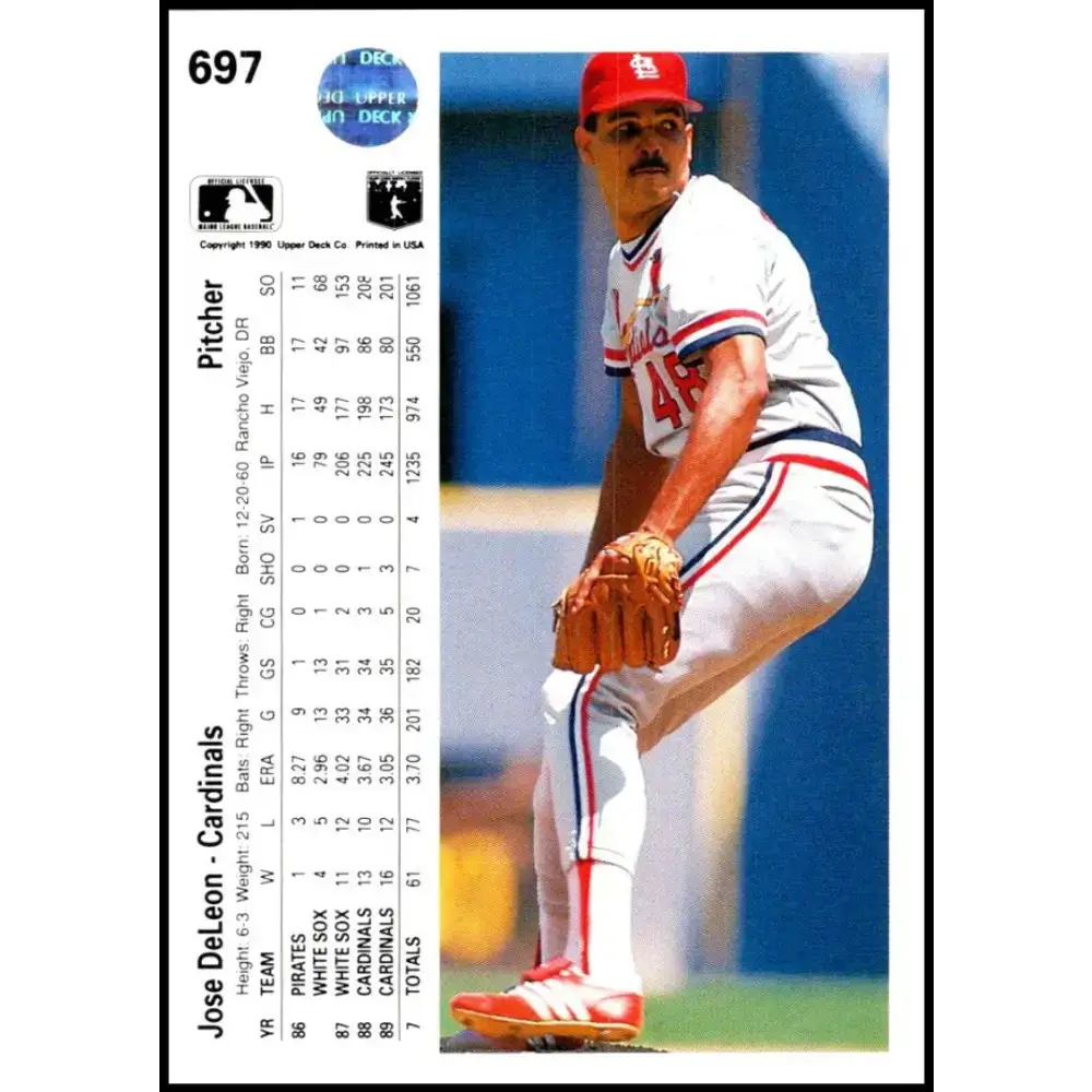 1990 Upper Deck #697 Jose DeLeon NM-MT St. Louis Cardinals Baseball Card - Baseball Card Single