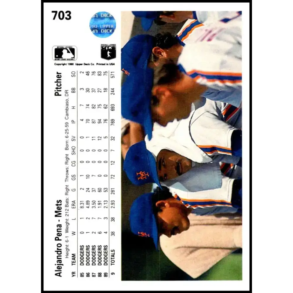 1990 Upper Deck #703 Alejandro Pena NM-MT New York Mets Baseball Card - Baseball Card Single