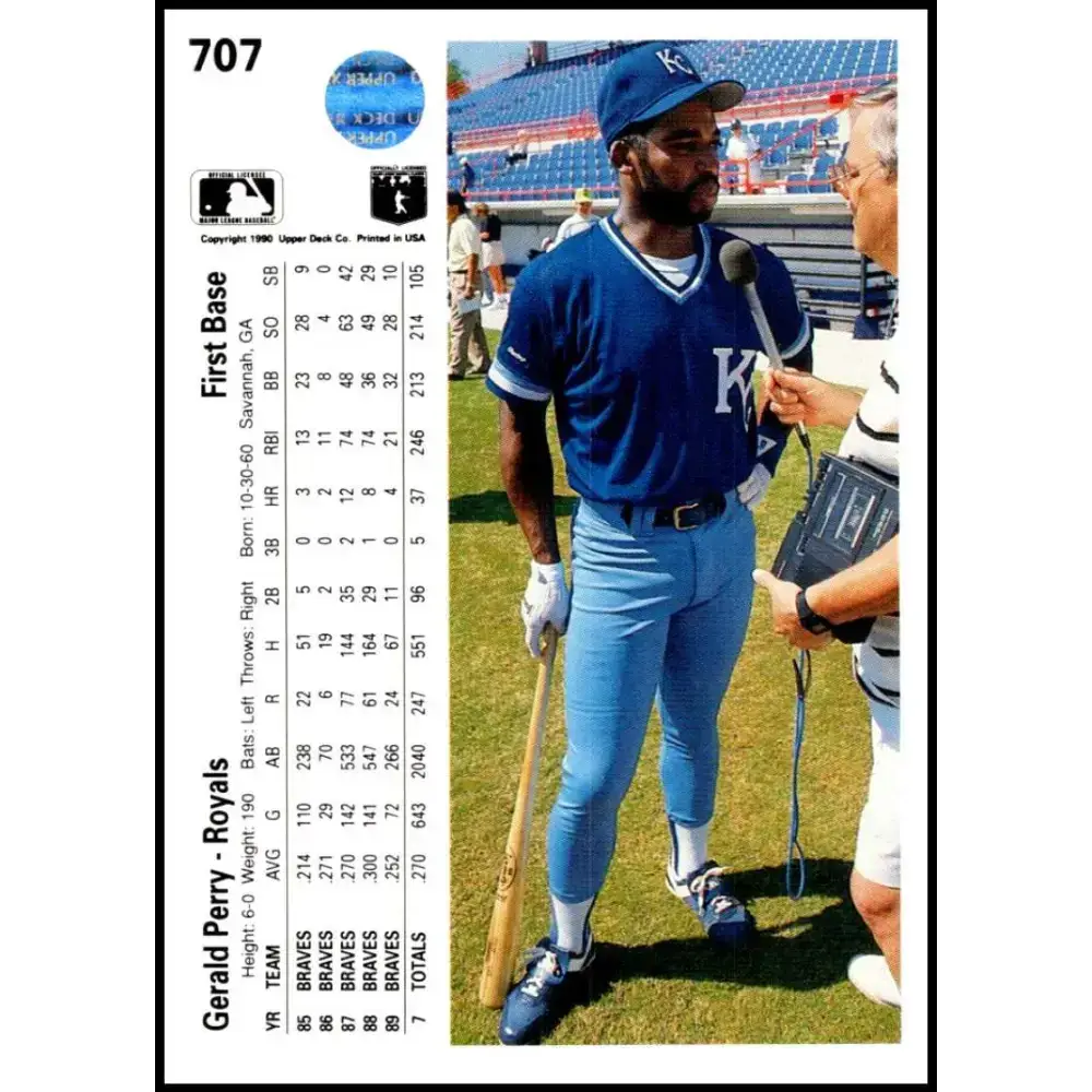 1990 Upper Deck #707 Gerald Perry NM-MT Kansas City Royals Baseball Card - Baseball Card Single