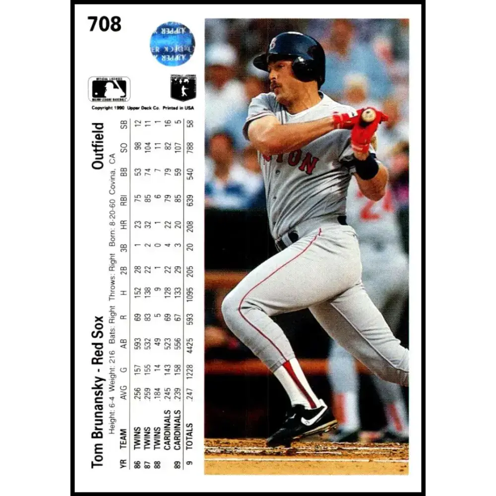 1990 Upper Deck #708 Tom Brunansky NM-MT Boston Red Sox Baseball Card - Baseball Card Single