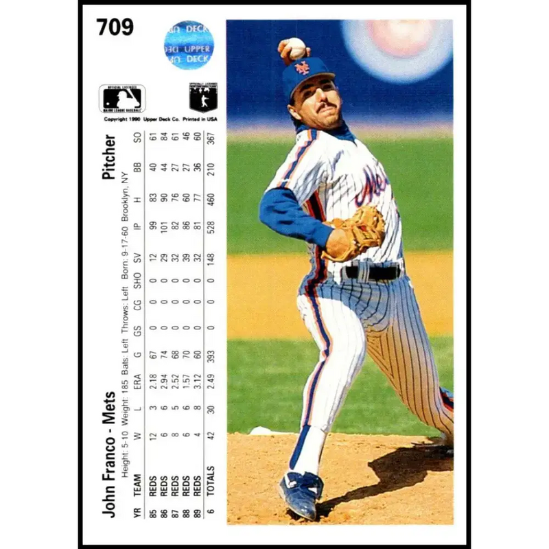 1990 Upper Deck #709 John Franco NM-MT New York Mets Baseball Card - Baseball Card Single