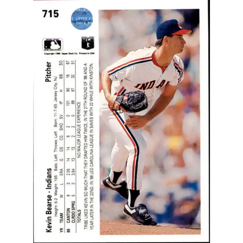 1990 Upper Deck #715 Kevin Bearse NM-MT RC Rookie Cleveland Indians Baseball Card - Baseball Card Single