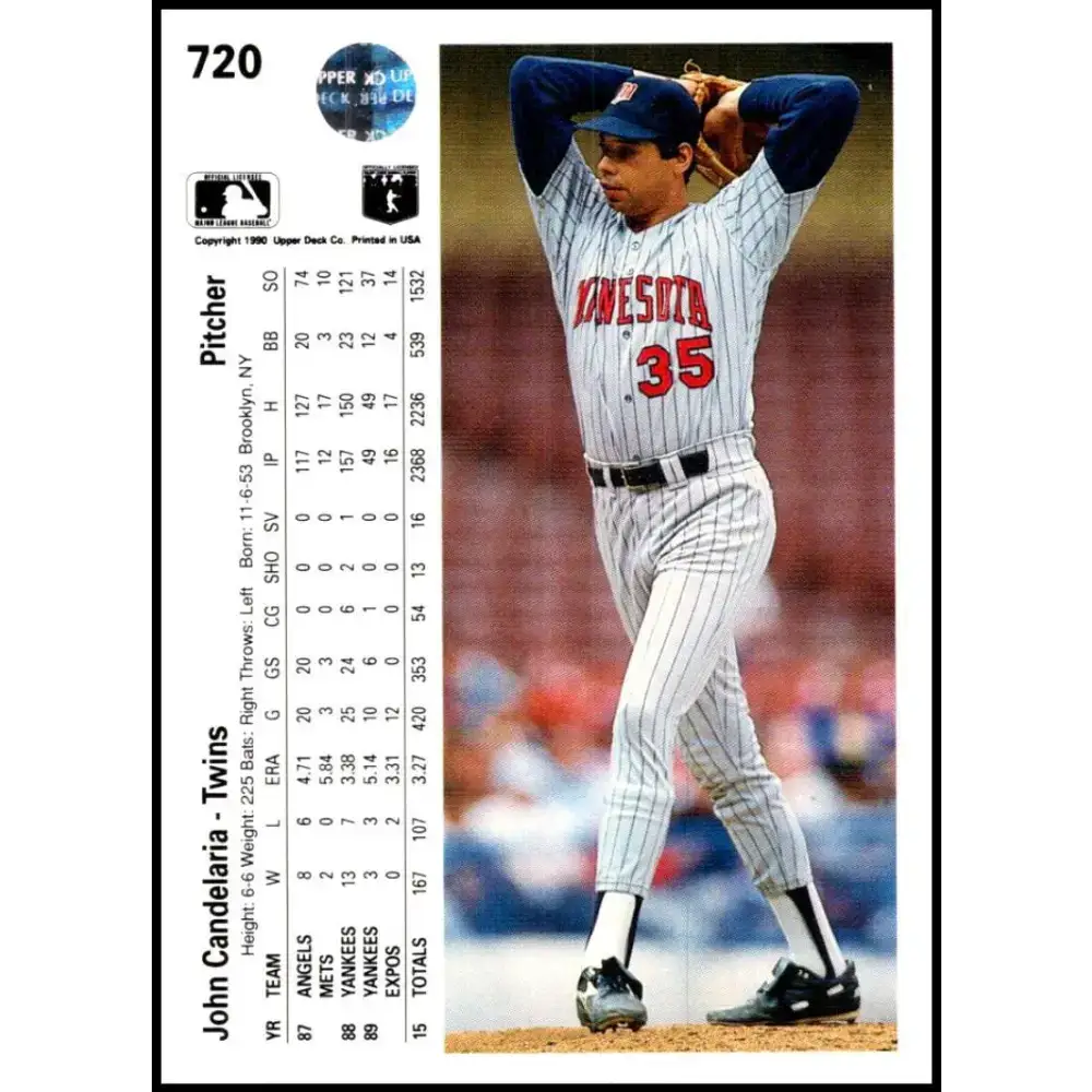 1990 Upper Deck #720 John Candelaria NM-MT Minnesota Twins Baseball Card - Baseball Card Single