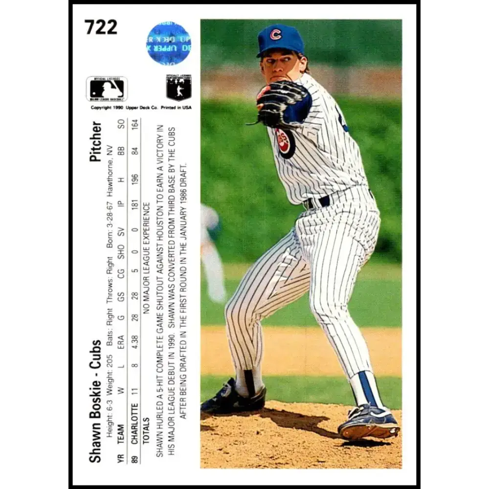 1990 Upper Deck #722 Shawn Boskie NM-MT RC Rookie Chicago Cubs Baseball Card - Baseball Card Single