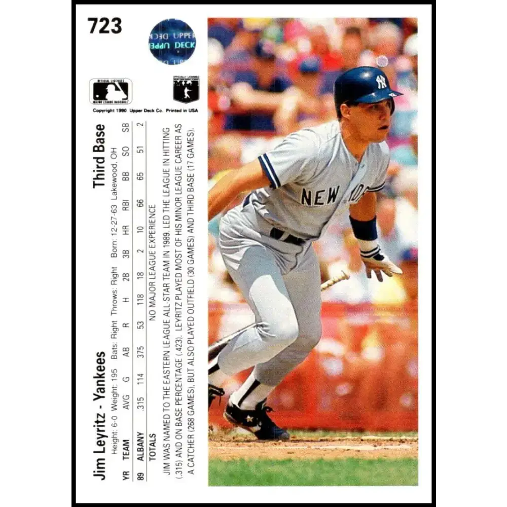 1990 Upper Deck #723 Jim Leyritz NM-MT RC Rookie New York Yankees Baseball Card - Baseball Card Single