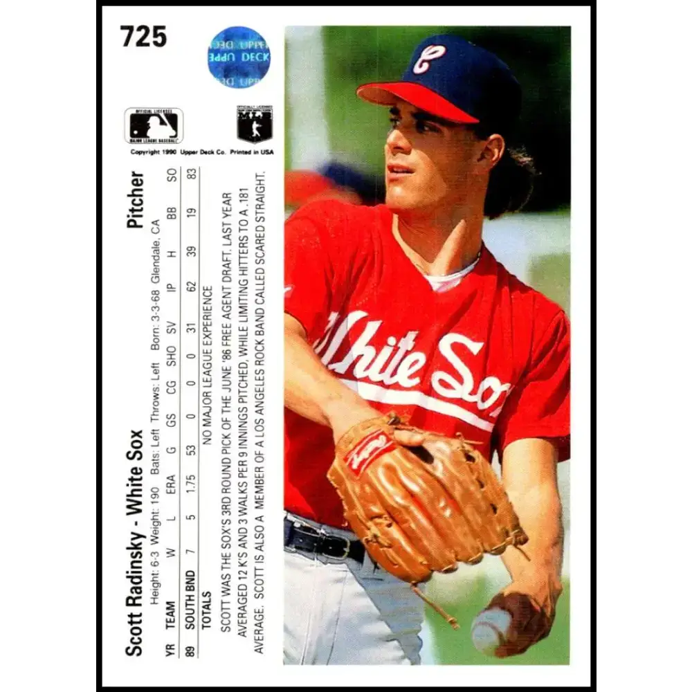 1990 Upper Deck #725 Scott Radinsky NM-MT RC Rookie Chicago White Sox Baseball Card - Baseball Card Single