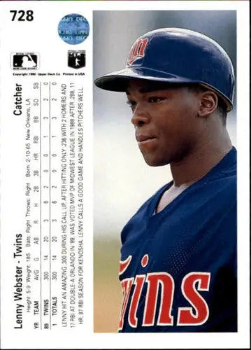 1990 Upper Deck #728 Lenny Webster NM-MT RC Rookie Twins - Baseball Card Single