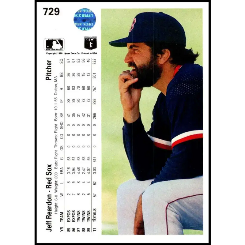 1990 Upper Deck #729 Jeff Reardon NM-MT Boston Red Sox Baseball Card - Baseball Card Single