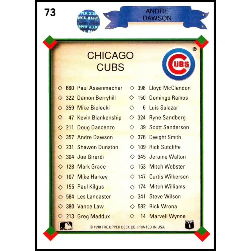 1990 Upper Deck #73 Andre Dawson TC NM-MT Chicago Cubs Baseball Card - Baseball Card Single
