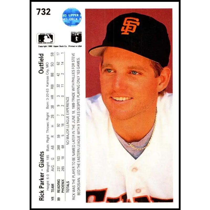 1990 Upper Deck #732 Rick Parker NM-MT RC Rookie San Francisco Giants Baseball Card - Baseball Card Single