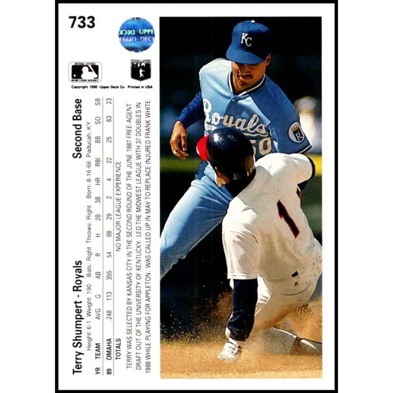 1990 Upper Deck #733 Terry Shumpert NM-MT RC Rookie Kansas City Royals Baseball Card - Baseball Card Single