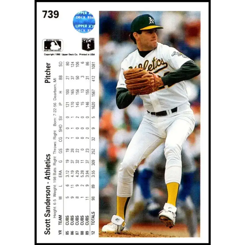 1990 Upper Deck #739 Scott Sanderson NM-MT Oakland Athletics Baseball Card - Baseball Card Single