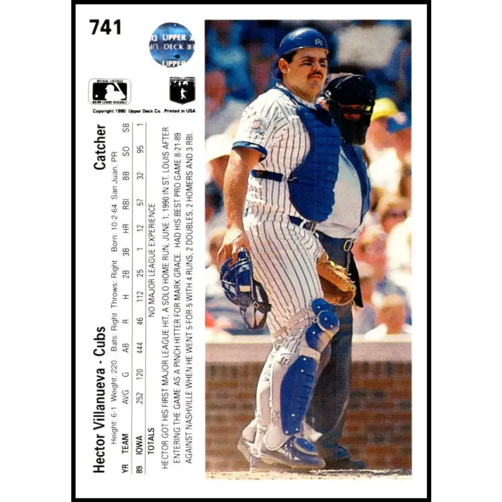 1990 Upper Deck #741 Hector Villanueva NM-MT RC Rookie Chicago Cubs Baseball Card - Baseball Card Single