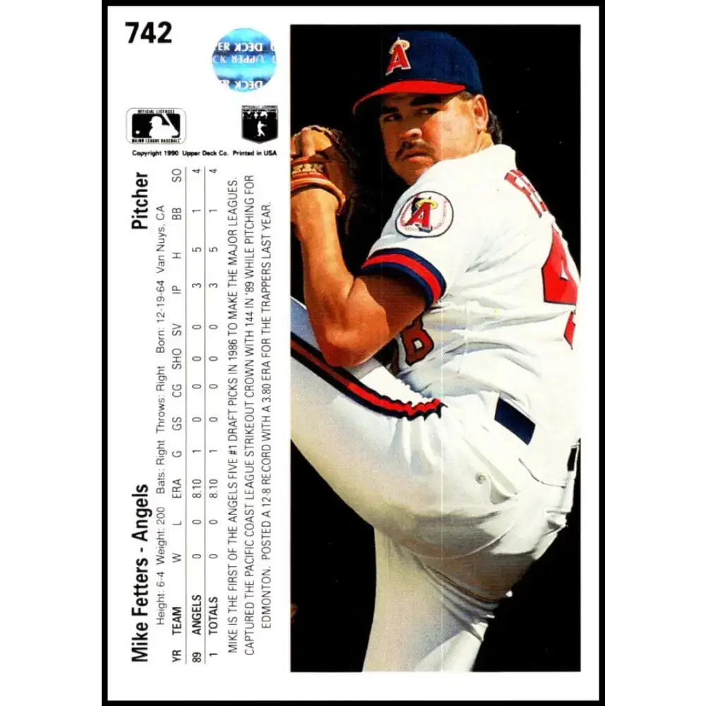 1990 Upper Deck #742 Mike Fetters NM-MT RC Rookie California Angels Baseball Card - Baseball Card Single