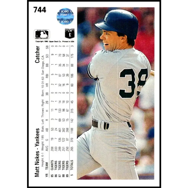 1990 Upper Deck #744 Matt Nokes NM-MT New York Yankees Baseball Card - Baseball Card Single