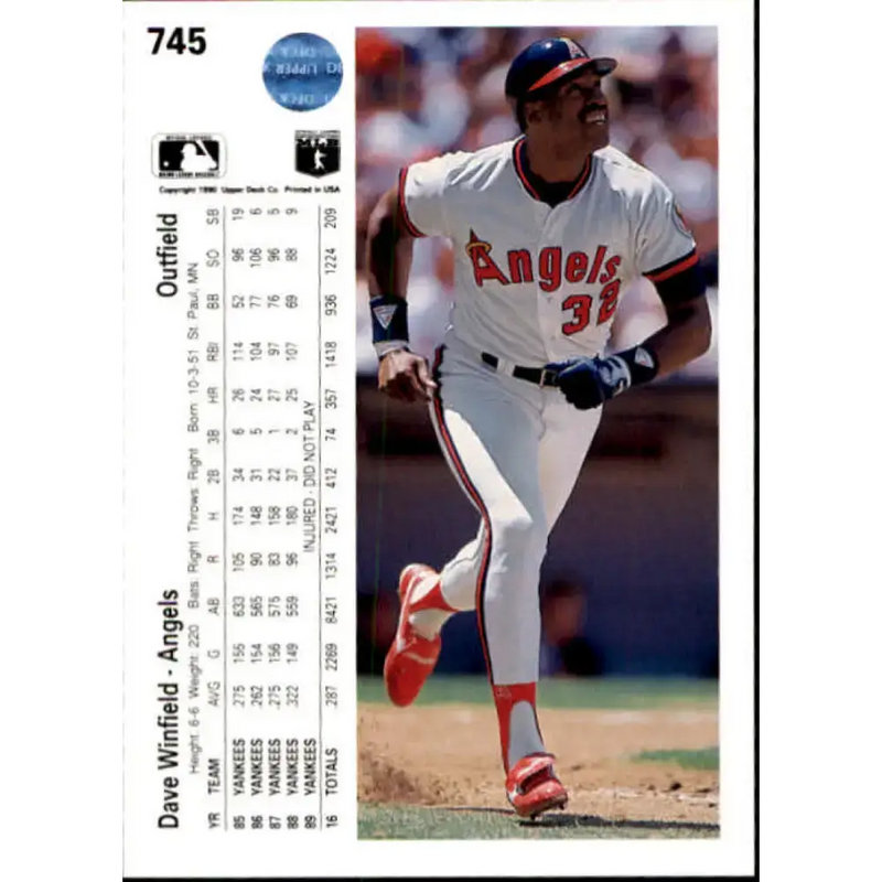 1990 Upper Deck #745 Dave Winfield NM-MT California Angels Baseball Card - Baseball Card Single